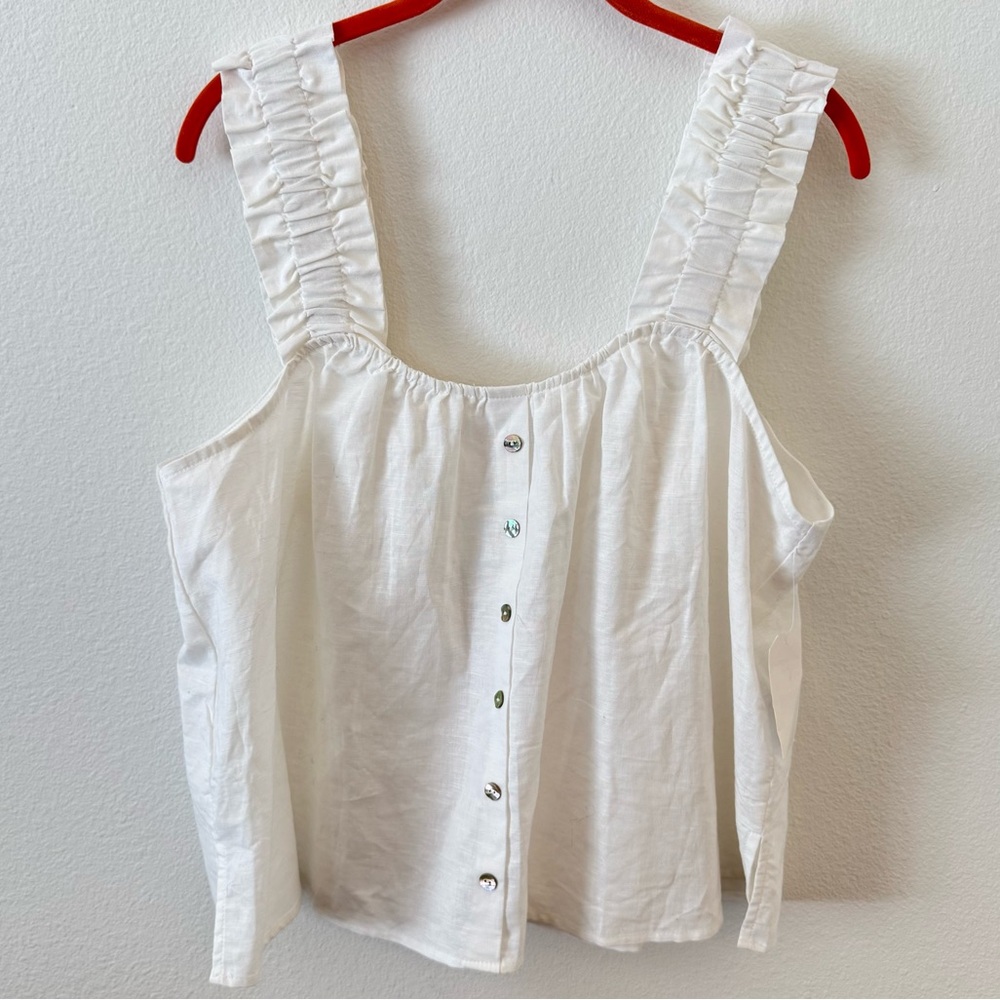 MNK Ruched Ruffle Strap Tank – White – Large - Picture 1 of 1